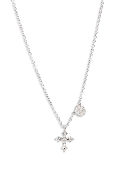 Meira T Diamond Cross Pendant Necklace In Silver