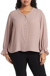 T Tahari Ruffle Cuff Blouse In Solid Color Sable