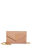 Saint Laurent Large Monogram Quilted Leather Wallet On A Chain In Vintage Pecan