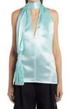 Bottega Veneta Satin Halter Top With Scarf Collar In Pale Blue