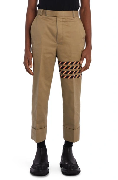 Thom Browne Straight Fit Silk 4 Bar Cotton Twill Pants In Brown