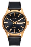 Nixon Sentry Solar Leather Strap Watch, 40mm In All Gold / Black