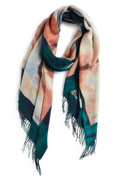 Nordstrom Tissue Print Wool & Cashmere Wrap Scarf In Teal Abyss Framed Petals