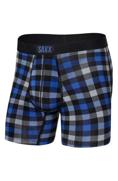 Saxx Vibe Super Soft Slim Fit Boxer Briefs In Blue Flannel Check