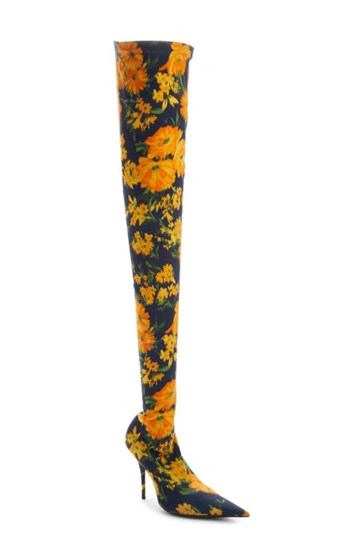 Balenciaga Yellow Bouquet Over-the-knee Stiletto Boots In Yellow/navy