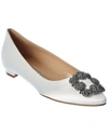 Manolo Blahnik Hangisi Crystal-embellished Leather Ballet Flats In Grey