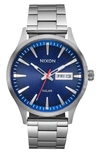 Nixon Sentry Solar Bracelet Watch, 40mm In Navy Sunray / Silver