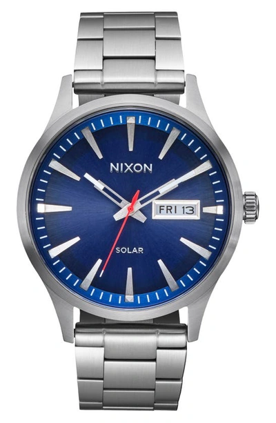 Nixon Sentry Solar Bracelet Watch, 40mm In Navy Sunray / Silver