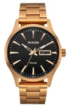 Nixon Sentry Solar Bracelet Watch, 40mm In All Gold / Black