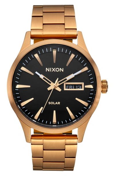 Nixon Sentry Solar Bracelet Watch, 40mm In All Gold / Black