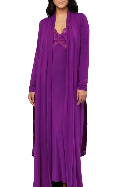 Fleur't Satin Tie Stretch Micromodal Robe In Dark Orchid