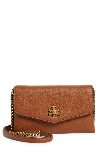 Tory Burch Kira Pebble Leather Wallet On A Chain In Light Umber