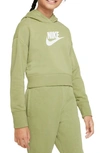 Nike Sportswear Club Big Kids' (girls') French Terry Cropped Hoodie In Green