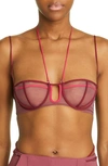 Nensi Dojaka Triple Petal Sheer Tulle Halter Bra Top In Hawthorn Rose
