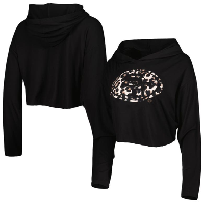 Majestic Threads Black San Francisco 49ers Leopard Cropped Pullover Hoodie