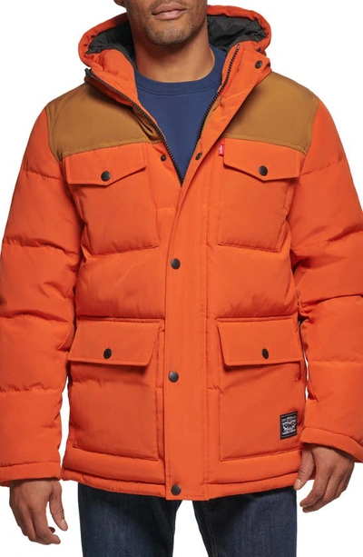 Levi's Arctic Cloth Heavyweight Parka Jacket In Orange Worker Brown Yoke