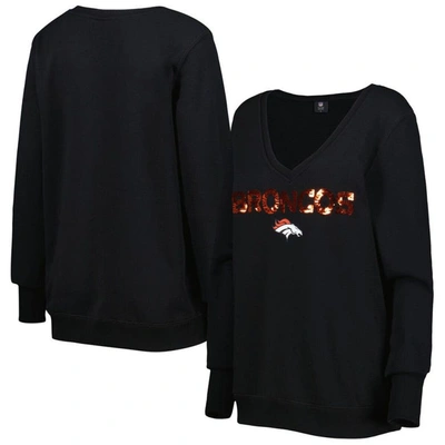 Cuce Black Denver Broncos Sequin Logo V-neck Pullover Sweatshirt