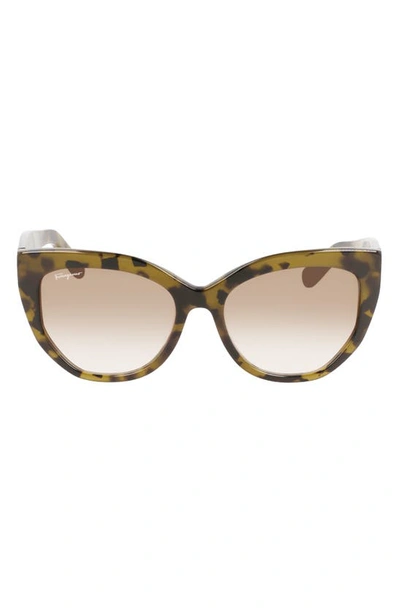 Ferragamo 56mm Gradient Cat Eye Sunglasses In Tortoise Green