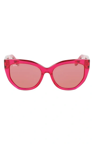 Ferragamo 56mm Gradient Cat Eye Sunglasses In Transparent Red