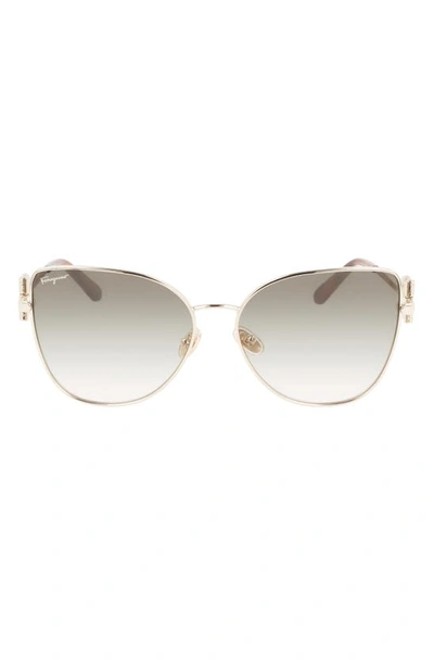Ferragamo 60mm Gradient Cat Eye Sunglasses In Gold/ Green Gradient
