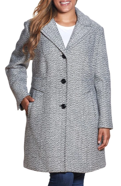 Gallery Notch Collar Tweed Coat In Black/white