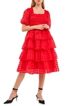 English Factory Check Organza Tie Midi Dress In Red
