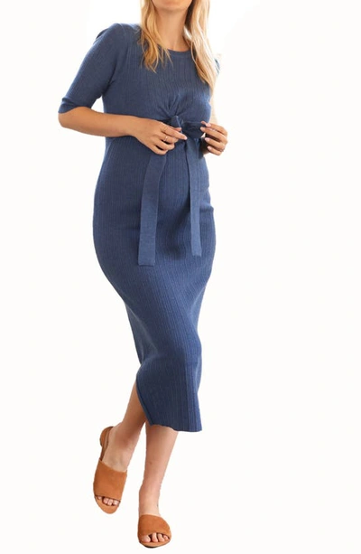 Angel Maternity Maternity/nursing Knit Dress In Denim Blue