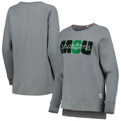 Pressbox Gray Michigan State Spartans Pinehurst Chenille Raglan Pullover Sweatshirt