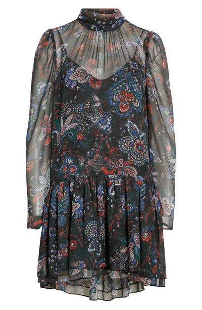 Veronica Beard Bolade Paisley Long Sleeve Silk Chiffon Dress In Multi