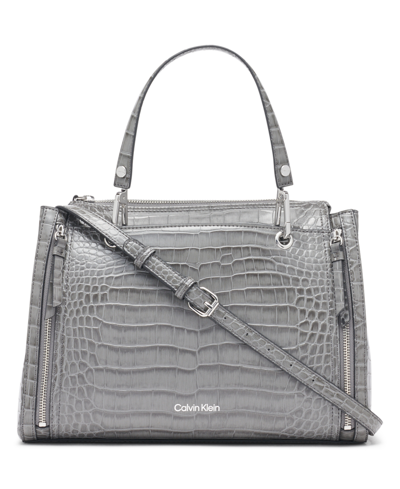 Calvin Klein Garnet Triple Compartment Top Zipper Satchel In Steel Gray