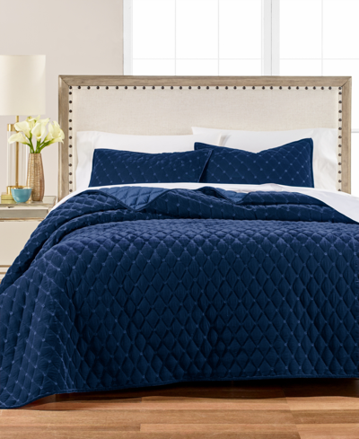 Martha Stewart Collection Diamond Tufted Velvet Quilt, Twin/twin Xl, Created For Macy's In Navy