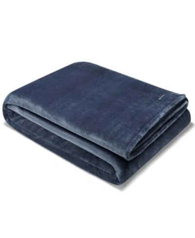 Nautica Solid Plush Blankets Bedding In Captains Blue