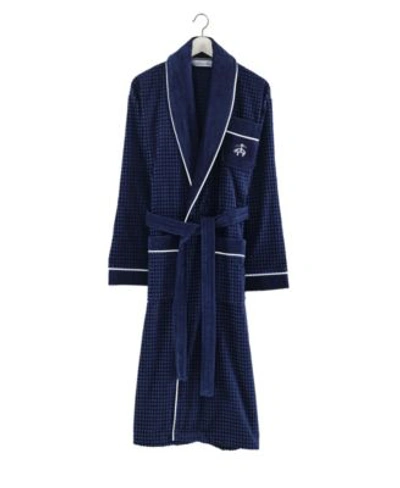 Brooks Brothers Waffle Terry Bathrobe In Navy