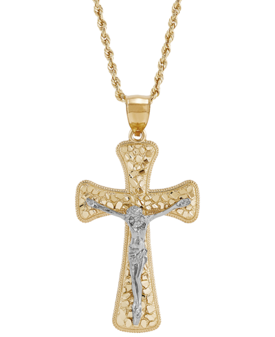 Macy's Men's Polished Nugget Crucifix 22" Pendant Necklace In 10k Yellow & White Gold