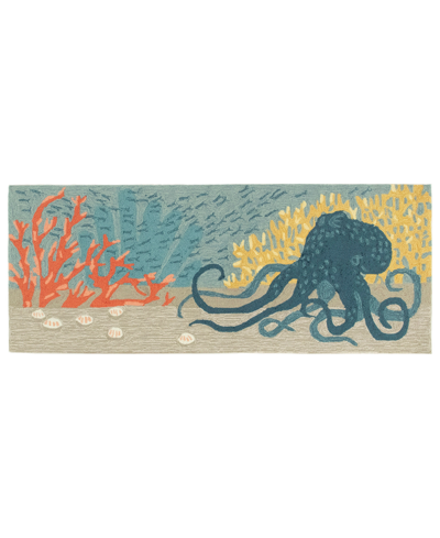 Liora Manne Frontporch Octopus 2' X 5' Runner Outdoor Area Rug In Blue