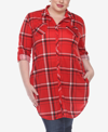 WHITE MARK PLUS SIZE PLAID TUNIC TOP