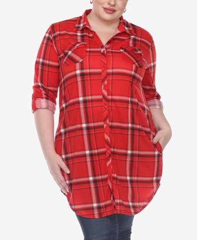 White Mark Plus Size Plaid Tunic Top In Red