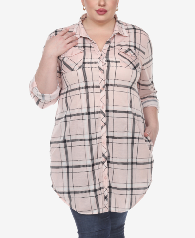 White Mark Plus Size Plaid Tunic Top In Pink