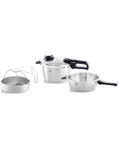 Fissler Vitavit Premium Stainless Steel Set 2.6 Quart, 4.8 Quart Pressure Cooker And Pressure Skillet In Silver