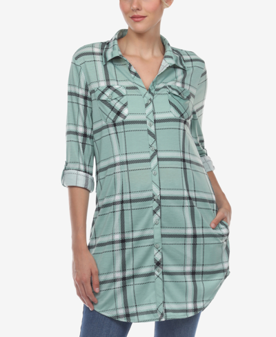 White Mark Plus Size Plaid Tunic Top In Green