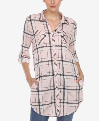 White Mark Women's Plaid Tunic Top Shirt In Pink