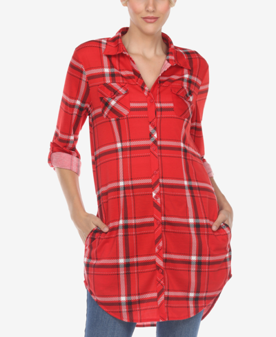 WHITE MARK WOMEN'S PLAID TUNIC TOP SHIRT