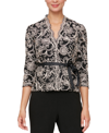 Alex Evenings Petite Floral-embroidered 3/4-sleeve Lace Top In Black Taupe