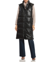 Avec Les Filles Water Resistant Faux Leather Longline Puffer Vest In Black