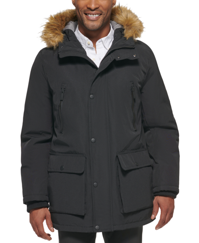 Club Room Men's Parka With A Faux Fur-hood Jacket, Created For Macy's In Black