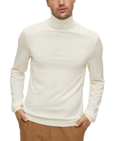 Hugo Boss Boss Hatilo Chevron Stitch Turtleneck Virgin Wool Sweater In Neutral