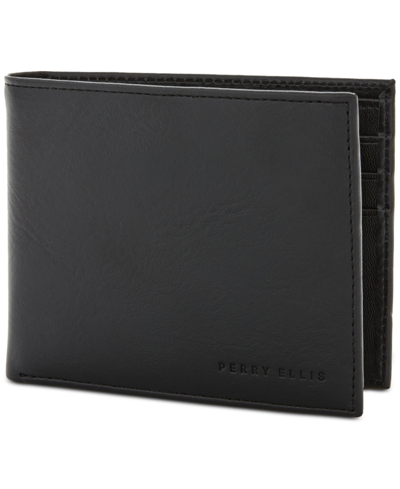 Perry Ellis Portfolio Men's Leather Wallet In Black