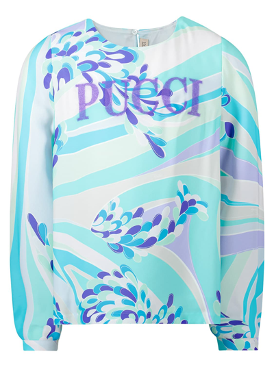 Emilio Pucci Kids Blouse For Girls In Turquoise