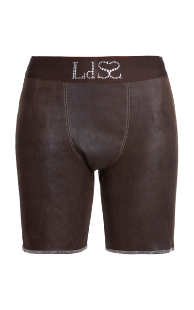 Ludovic De Saint Sernin Leather Mini Biker Shorts In Brown