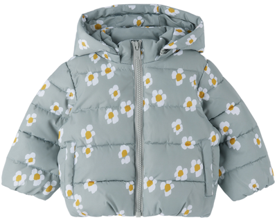 Stella Mccartney Baby Light Blue Short Down Jacket With Daisies Print